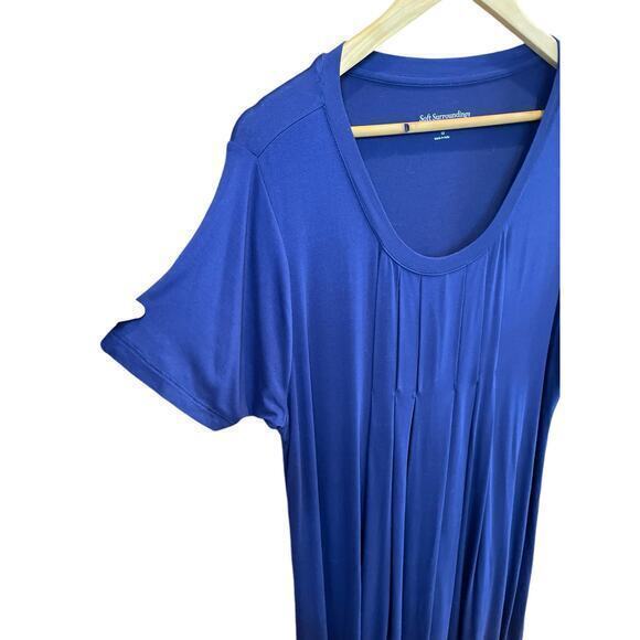Soft Surroundings Royal Blue Jersey Short Sleeve Pleated‎ Scoop Neck Dress 1X - Picture 5 of 8